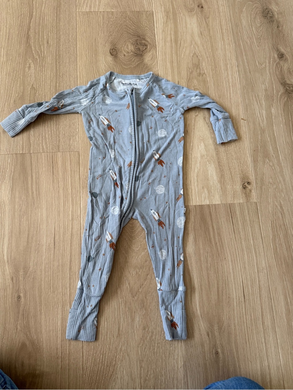Soft Blue Rocket-Print One-Piece Zip Romper - Unbranded